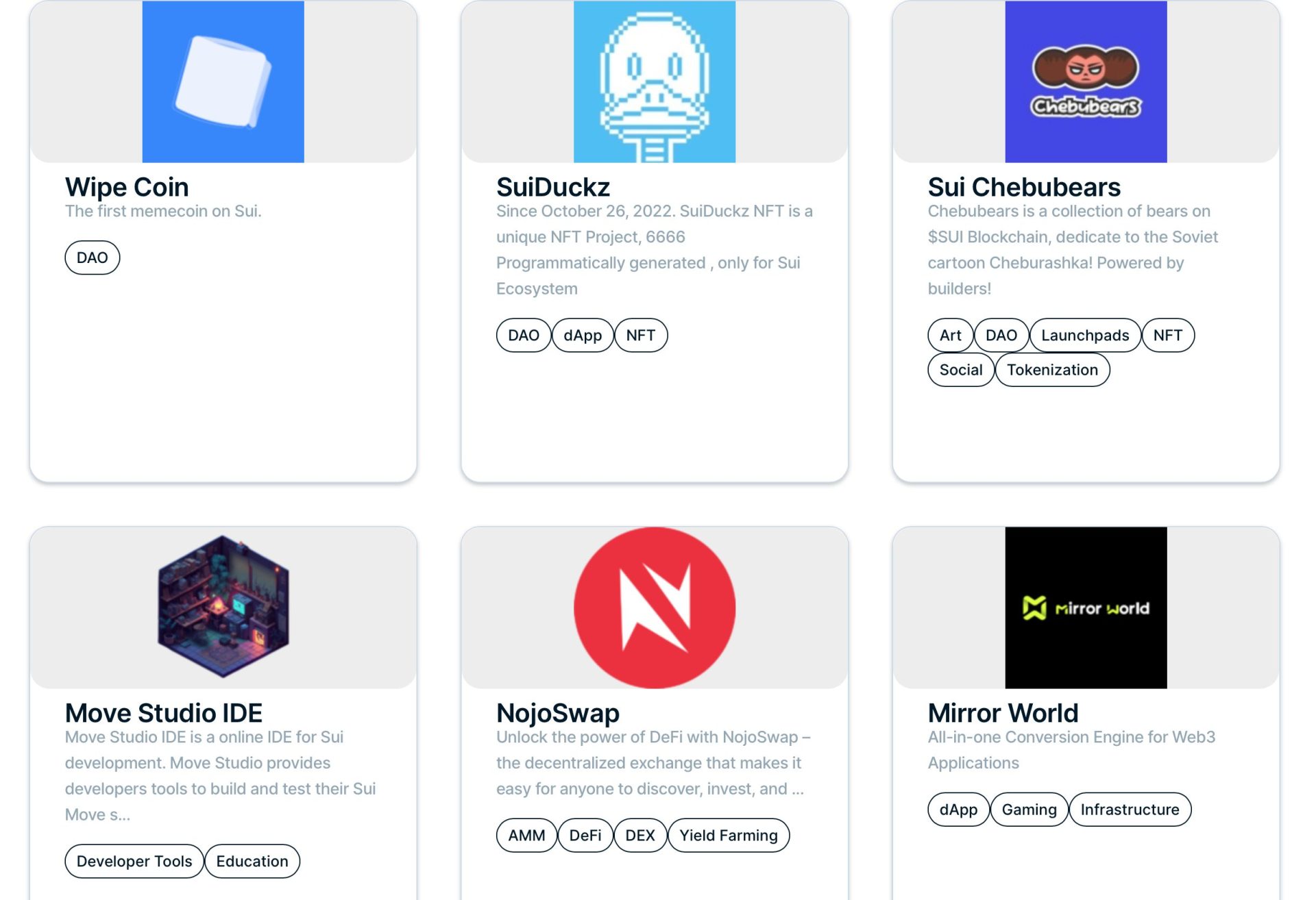 Một số ví dụ khác về các dự án được xây dựng trên Sui