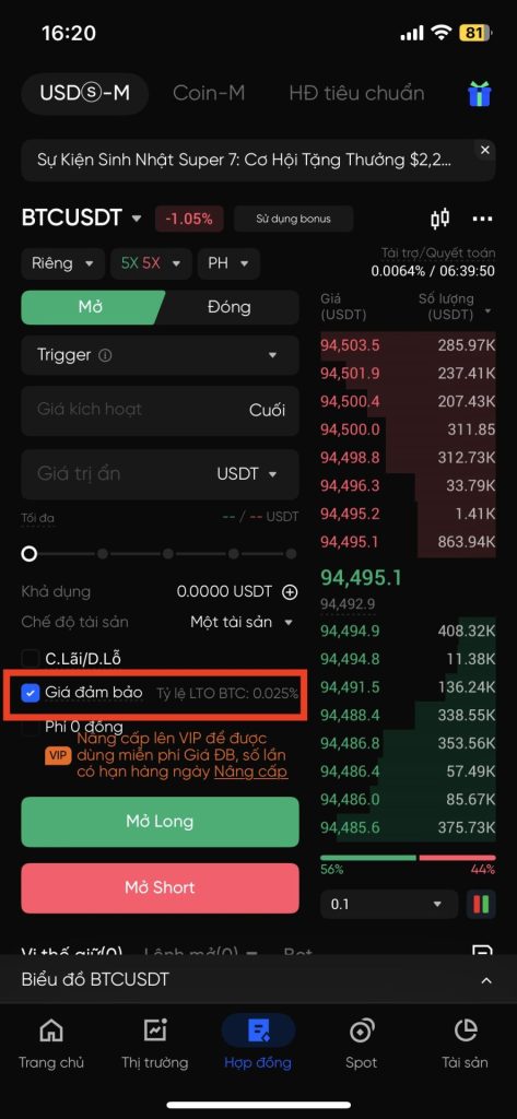 Cách bật tính năng giá đảm bảo sàn BingX - Lệnh Trigger